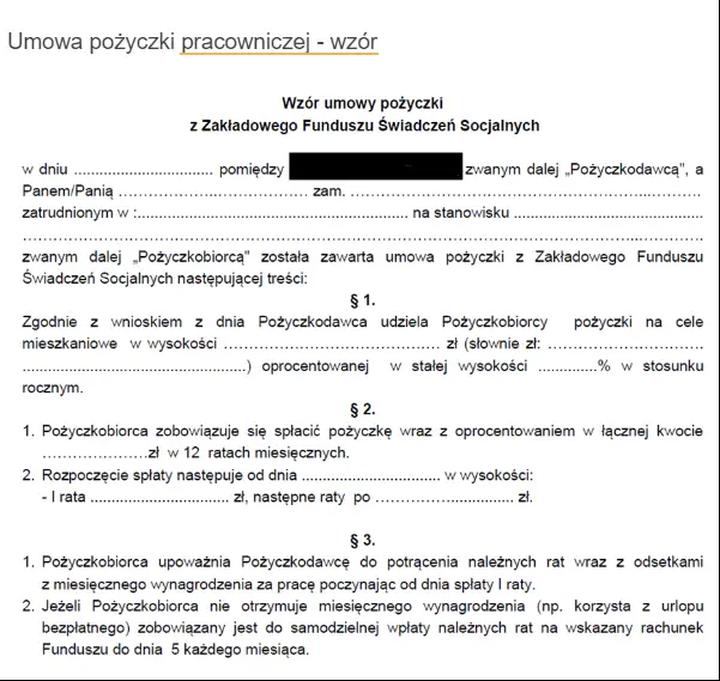 Wniosek o pożyczkę w zakładzie pracy