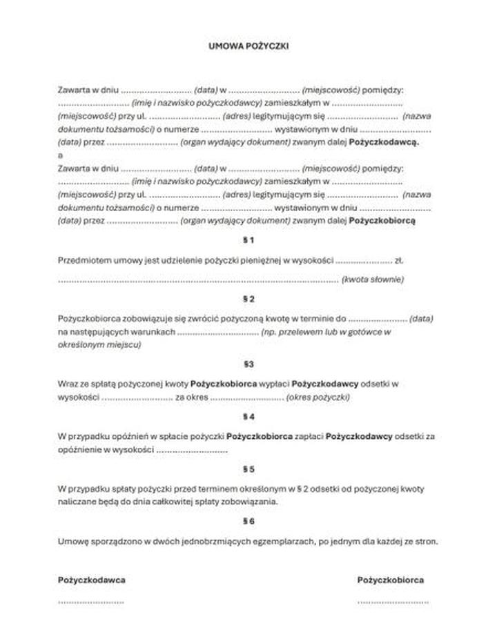 Moc prawna umowy pożyczki