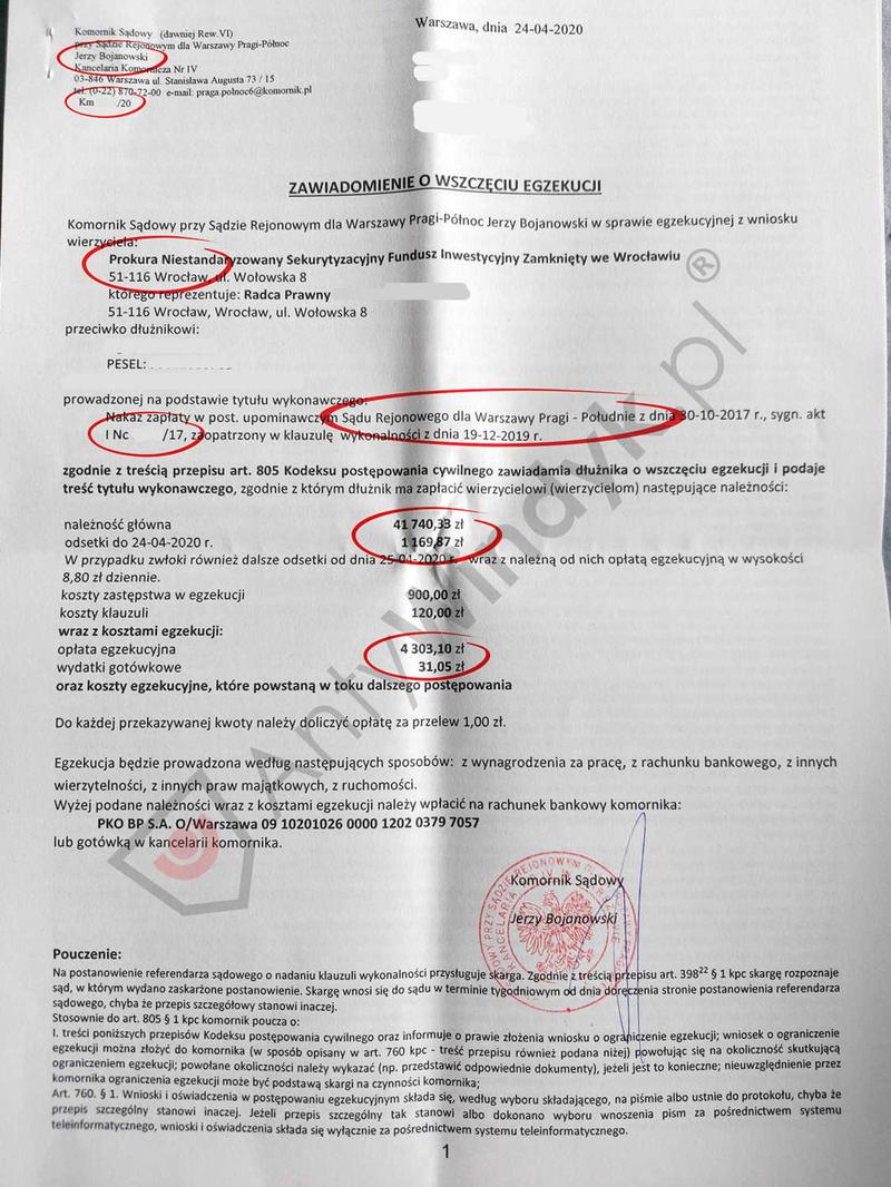 Naliczanie odsetek przez komornika